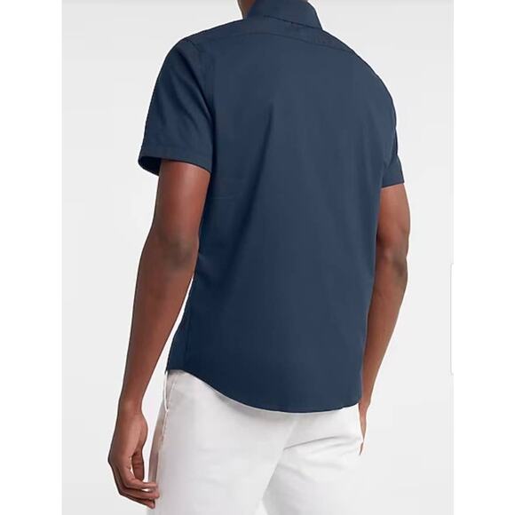 Express men’s fitted short sleeves button down shirt 100% cotton blue size M - Picture 3 of 8